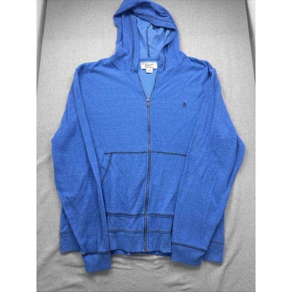 Original Penguin Munsingwear Mens 2XL Blue Full Zip Fleece Hoodie Sweatshirt